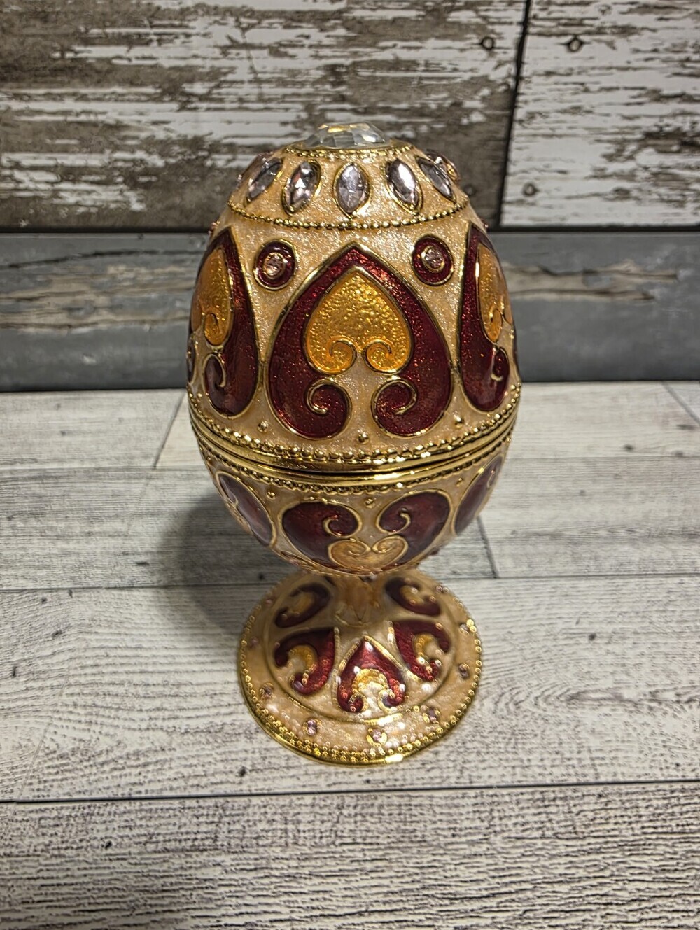 Ornate Decorative Egg Trinket Box - Gold and Red